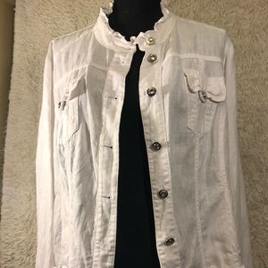 Wht Linen Spring/Summer Long Slv Jacket w/pockets